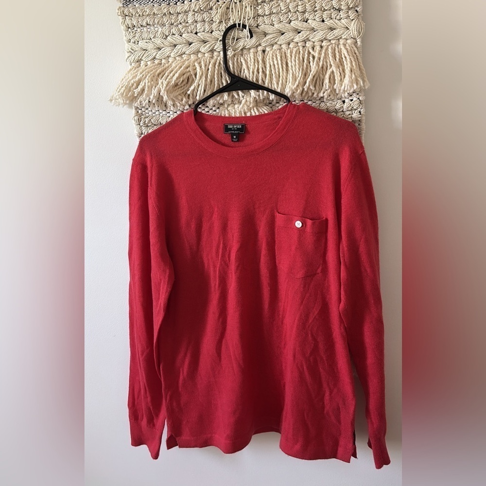 Todd Snyder Cashmere Pocket Tee Crewneck Sweater Size Medium Red Orange